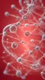Placeholder: transparent, like a glass, human cells or like a DNA structure, or like a viruses or like a neurons under the microscope on low contrast red background