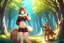 Placeholder: Girl, brown fur on hand, forest, open navel, fur on navel, dog tail