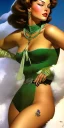 Placeholder: Green skin Martain Pin-Up Lady by Frank Frazetta, full body and face can be seen, detailed face, detailed body