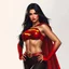 Placeholder: super pretty woman, black long haired, big bubs, good body, dressed with a red siut super hero,