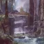 Placeholder: forest river, ruins, concept art watercolor