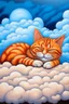 Placeholder: portrait of a orange cat with stripes in heaven sleeping on a cloud