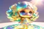 Placeholder: cute 3D chibi goddess in holographic dress in sunshine