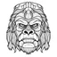 Placeholder: outline art for square gorilla head tiki totem coloring page for kids, classic manga style, anime style, realistic modern cartoon style, white background, sketch style, only use outline, clean line art, no shadows, clear and well outlined