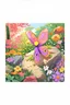 Placeholder: a striking, purple butterfly on a rock in a colorful garden background , child book illustration style, faces must be the same as reference image