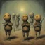 Placeholder: Style by Pawel Kuczynski and Squeak Carnwath and Zdzislaw Beksinski, dramatic '70s nightmare ultra sinister underground cartoon, shy anthropomorphic weirdling peanut men carrying guns,