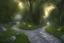 Placeholder:  winding stone path lit river