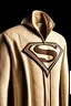 Placeholder: Men's Superman's Gucci Winter coat elegant inspired by Superman's emblem design beige tones with dual color on a white background, product catalog photography, soft spot lighting, depth of field, 4k –ar 3:5 –q 2