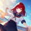 Placeholder: Clear focus, High resolution, medium length hair, cyan hair, red hairs, wearing a sailor uniform, (Falling from sky) (helpless) (Ilisration)