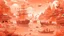 Placeholder: A light rosy orange colored bay with pirate ships and crystals designed in Mayan architecture