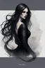 Placeholder: watercolor gothic girl in black leather, white skin, beautiful wavy long black hair, black dress with an open back, tattoos on the back, Trending on Artstation, {creative commons}, fanart, AIart, {Woolitize}, by Charlie Bowater, Illustration, Color Grading, Filmic, Nikon D750, Brenizer Method, Side-View, Perspective, Depth of Field, Field of View, F/2.8, Lens Flare, Tonal Colors, 8K, Full-HD, ProPhoto RGB, Perfectionism, Rim Lighting, Natural Lighting, Soft Lighting, Accent Ligh