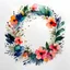 Placeholder: watercolor and alcohol ink, flower round wreath, white background, minimal