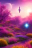 Placeholder: digital illustration, a world full of life divine thrill of biological tranquil sky, flowers, spaceship, , bright color splashes, high detailed 8 k