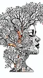 Placeholder: double exposure dry tree with fantasy flowers and profil face, black and gray watercolor illustration with weet ink, deep dark , surreal, dramatic atmosphere. intricate, stunning textures , mystery. stunning illustration