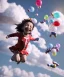 Placeholder: Ultra realistic speed clouds sky scene, wide angle view, childs falling down with many Childs background, circus dress style, feather color, free jumping flying, many trinkets, hair monster, many jelly beans, balls, color smoke, smile, happy, extreme, wind, clouds sea, 20,000 feet altitude, stratosphere, soft color, highly detailed, unreal engine 5, ray tracing, RTX, lumen lighting, ultra detail, volumetric lighting, 3d, finely drawn, high definition, high resolution.