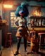 Placeholder: Pub scene, hybrid character, waitress sexy British woman with monster muppet mask that covers her entire head, Sesame Street style, retro style, short shirt, tray, beer, old school tattoo, hot, smooth, unreal engine 5, god lights, ray tracing, RTX, lumen lighting, ultra detail, volumetric lighting, 3d.