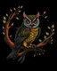 Placeholder: Spooky Night Owl perched on a tree branch tattoo design, traditional tattoo style, t-shirt design, fantasy art, digital painting, clean dark background, 8K