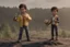 Placeholder: Boy character with creative trophy with his hand like winner