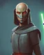 Placeholder: star wars bald male corellian jedi pilot wearing black and gunmetal grey old republic armored robes with gold trim inside the jedi temple holding a lightsaber with viridian green blade in left hand, centered head and shoulders portrait, hyperdetailed, dynamic lighting, hyperdetailed background, 8k resolution, volumetric lighting, light skin, fully symmetric details