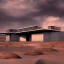 Placeholder: 1967 desert modernist concrete hoouse, cloudy skies, sunset, high detail, abstract painting