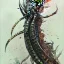 Placeholder:  leaning pose, skulls, centipede, watercolor illustration by <agnes cecile> <Yoji Shinkawa>,