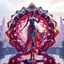 Placeholder: very complex structure ,pretty viberating color environment 3d metalic and crystal recursive animating beveled geometric base very complex structure future world evolving background and goddess realistic modern lady in pretty cleric dress comes out dancing gracefully , viberating color moving very in modern city escap environment while camera tracking it.