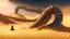 Placeholder: In the desert in the dunes a large sandworm full screen, concept art