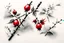 Placeholder: delicate Japanese Sumi-e, rose hips in the snow, pure, simple, Zen, perfect balance, white, black and red Modifiers: elegant beautiful award winning crisp quality pen and ink Delicate