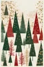 Placeholder: christmas card for relatives, elegant colours, dark green and red and gold, many christmas trees in the dark, scetched style, no snow,