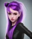 Placeholder: purple haired human girl with bright green eyes wearing black dress