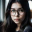 Placeholder: Give me a picture of the face of a very beautiful 20-year-old girl with glasses and black hair