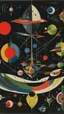 Placeholder: A black outer space with UFOs made out of iron designed in Chinese paper art painted by Wassily Kandinsky