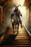 Placeholder: old donkey wrestler walking with a stick up the stairs to heaven, 4 k, down-light, soft light, depth of field, photo realism, trending on art station, high detail, spray paint