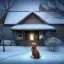 Placeholder: portrait of sad, scared, lonely dog tied with a short leash in front of house, winter, 8k resolution, high-quality, fine-detail, intricate, digital art, detailed matte, volumetric lighting, illustration, 3D octane render, brian froud, howard lyon, selina french, anna dittmann, annie stokes, lisa parker, greg rutowski