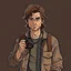 Placeholder: Brownhaired man with a scar on his face nice casual 90s clothes and a camera grimdark realistic