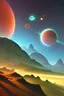 Placeholder: paesaggio surreale astronave madre luminosissima, scie luminose, pianeti dorati e azzurri