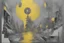 Placeholder: ink and paint of holo sizzle, arafed nonsense contradicting in liminal space, double negative vibe, unnerving vibe, whimisical influence, grotesque vibe, ink and tint leak, minimal, brutalist, Aztec, drab and gray and yellow