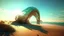 Placeholder: A digital illustration showcasing a futuristic desert scene where a metallic structure resembling a tongue emerges from the sandy ground, reaching towards the crystal-clear sea in the distance. The juxtaposition of natural elements and man-made technology creates a sense of mystery and intrigue, with the bright sun reflecting off the metallic surface and casting shimmering patterns on the water