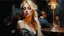 Placeholder: Blonde Pale Very Thin Scandinavian Woman 30yo, Big Eyes, Long Eyelashes And Eye Shadow, on steve Roger's lap kissing :: by Robert McGinnis + Jeremy Mann + Carne Griffiths + Leonid Afremov, black canvas, clear outlining, detailed