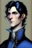 Placeholder: young black haired blue eyed dandy wizard in the style of beresford egan