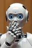 Placeholder: the AI robot showing surprise on his face expression and cover his mouth with his hand