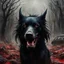 Placeholder: Hellhound in the style of, gore, horror, eerie, dark fantasy; HDR, UHD, TXAA, Ralph Steadman, Seb Mckinnon, impressionism, dadaism, surrealism