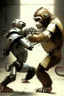 Placeholder: monkey fighting a robot