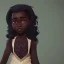 Placeholder: Portrait of a funny dark skinned toddler girl witch with black curly hair