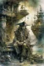 Placeholder: Watercolor illustration of "Curse of the Caribic" with Jack Sparrow at the center, merging the artistic styles of Patrick Rothfuss, Alan Lee, Brian Froud, Josephine Wall, featuring whimsical characters, ethereal atmosphere, fantasy architecture in the background, enchanting elements, subtle color palette, soft lighting, high level of fantasy detail, intricate details as envisioned by Greg Rutkowski, sharp focus, studio lighting,, Watercolor, trending on artstation, sharp focus, studio photo, int