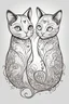 Placeholder: two cute outline of cats with hearts for a tattoo design black ink on white background with defined and clean natural details