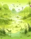 Placeholder: A light yellowish green swamp with bugs in daylight designed in ancient Egyptian hieroglyphics painted by Zosan