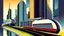 Placeholder: In this Italian Futurism-inspired cityscape, a train track cuts through the bustling urban landscape, symbolizing progress and movement. The track weaves its way between towering buildings with sleek, modern architecture, reflecting the avant-garde style of the early 20th-century art movement. A sleek, aerodynamic carriage speeds along the track, embodying speed and dynamism. The carriage's design is futuristic, with sharp angles and streamlined curves, evoking a sense of energy and innovation.