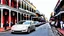 Placeholder: A Tesla's 'Model S Plaid' is racing at top speed, across the 'French Quarter' in New Orleans, Louisiana. CINEMATIC. WIDE ANGLE LENS.