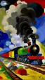 Placeholder: A railway covered in smoke painted by Wassily Kandinsky